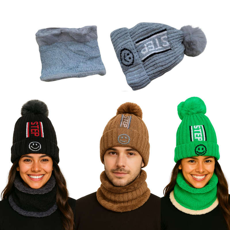 Unisex Winter Beanie Hat & Neck Warmer Set Soft Stylish & Warm - Colour Grey