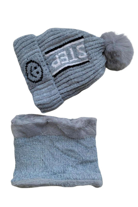Unisex Winter Beanie Hat & Neck Warmer Set Soft Stylish & Warm - Colour Grey