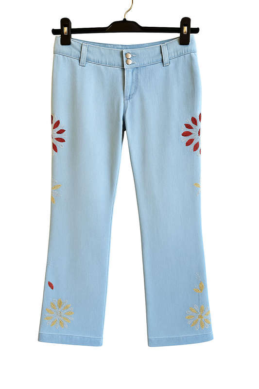 Non-Stretch Denim Jeans with Beautiful Embroidery  Petite Fit