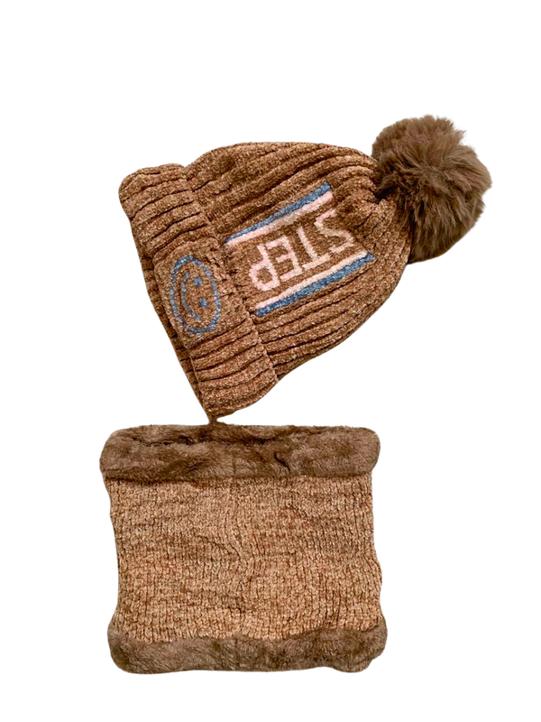 Unisex Winter Beanie Hat & Neck Warmer Set Soft Stylish & Warm - Colour Light Brown