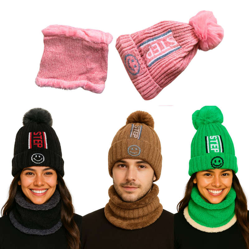 Unisex Winter Beanie Hat & Neck Warmer Set Soft Stylish & Warm - Colour Pink