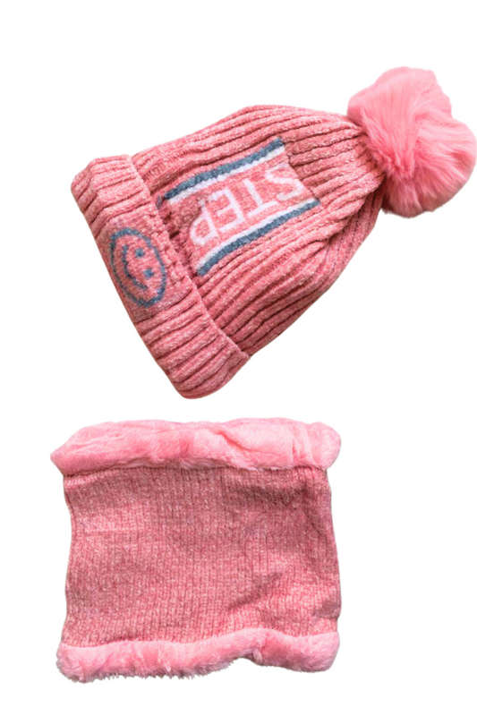 Unisex Winter Beanie Hat & Neck Warmer Set Soft Stylish & Warm - Colour Pink