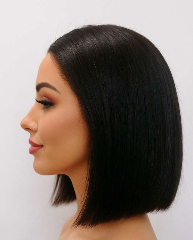High-End Premium Double Drawn Human Hair Wig - Chin-Length Straight Bob Wig 5x5 8"