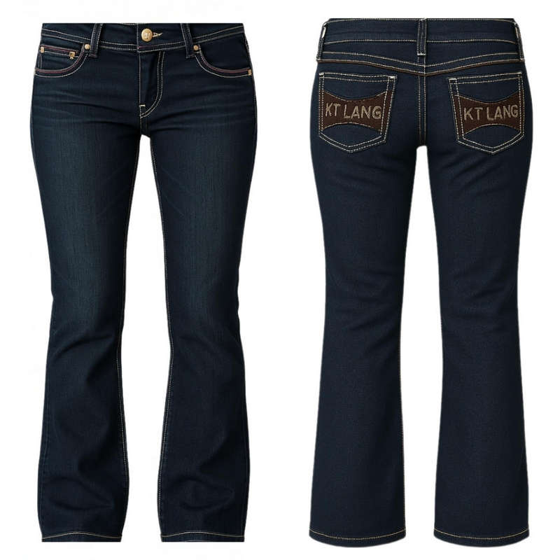KT LANG Women's Dark Blue Bootcut Jeans - Vintage Style Petite Fit