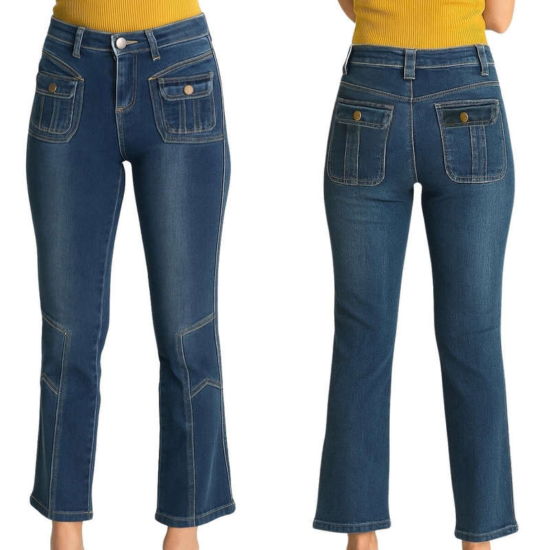 Retro Navy Blue Patch Pocket Jeans - Excellent Preloved Condition