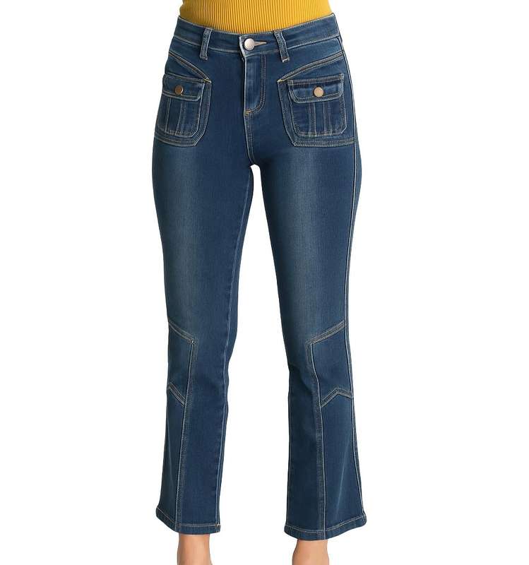 Retro Navy Blue Patch Pocket Jeans - Excellent Preloved Condition
