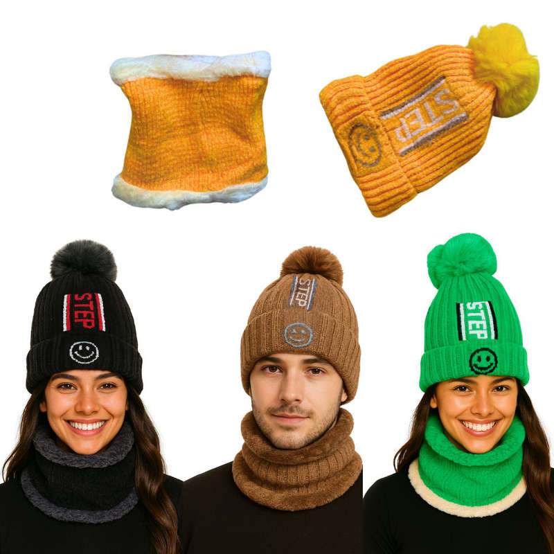 Unisex Winter Beanie Hat & Neck Warmer Set Soft Stylish & Warm - Colour Yellow