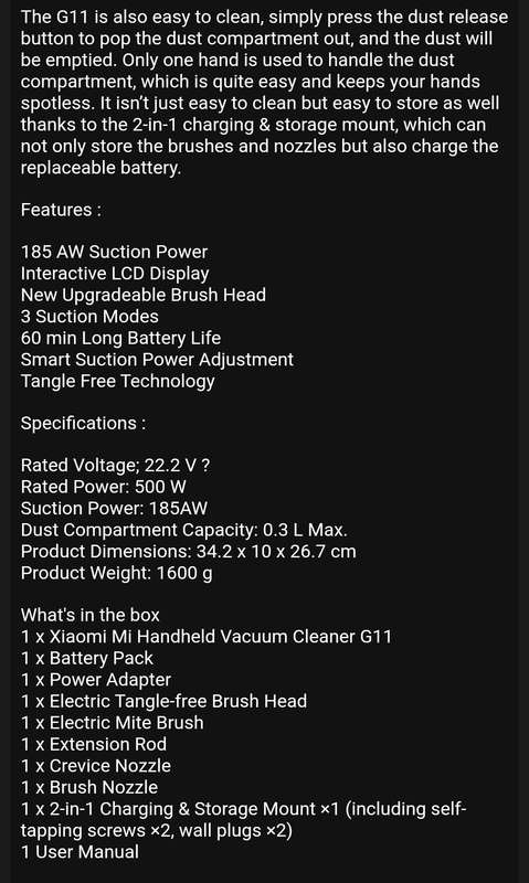 Xiaomi Mi Handheld Vacuum Cleaner G11