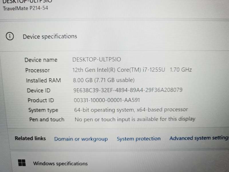 i7 12th gen - 8gb - 512gb nVme - Acer TravelMate