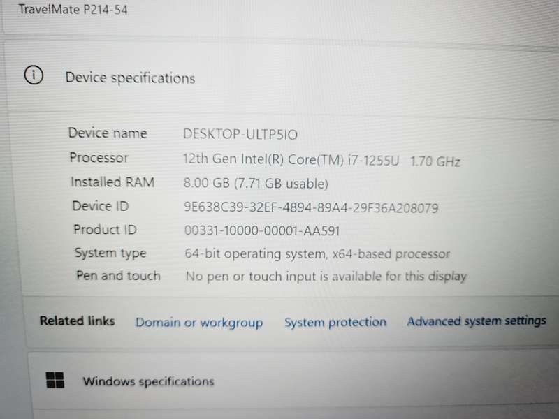 i7 12th gen - 8gb - 512gb nVme - Acer TravelMate