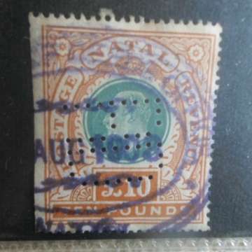 Natal 10 Pounds Stamp - Used
