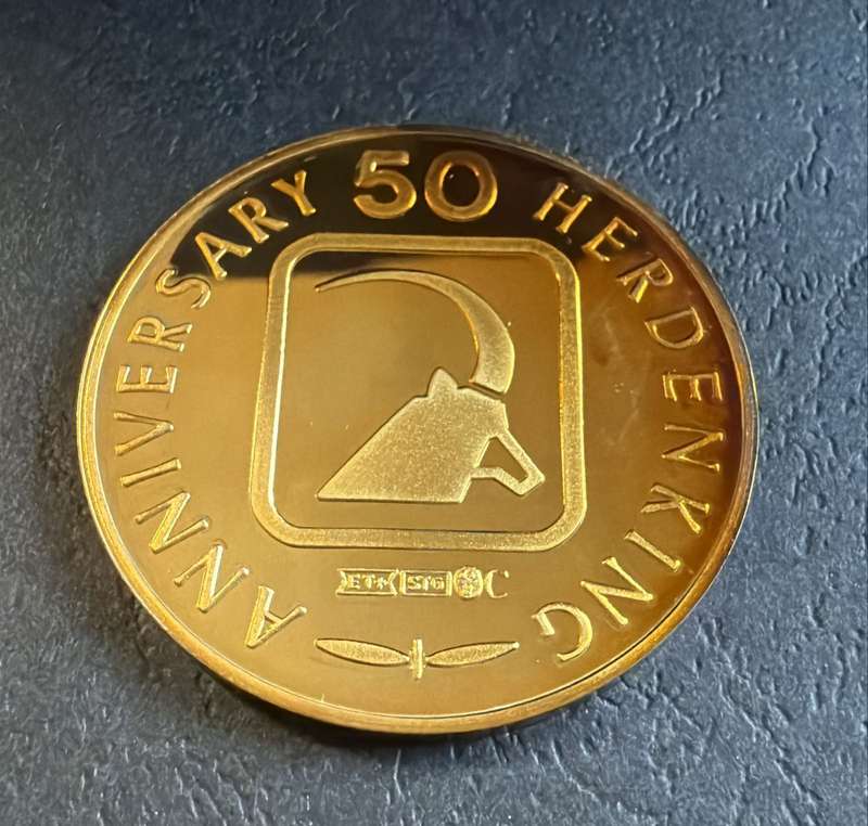 Gold Plated Silver Medallion - ELEPHANT - SA Wildlife Society 50th Anniversary  Mintage 10000