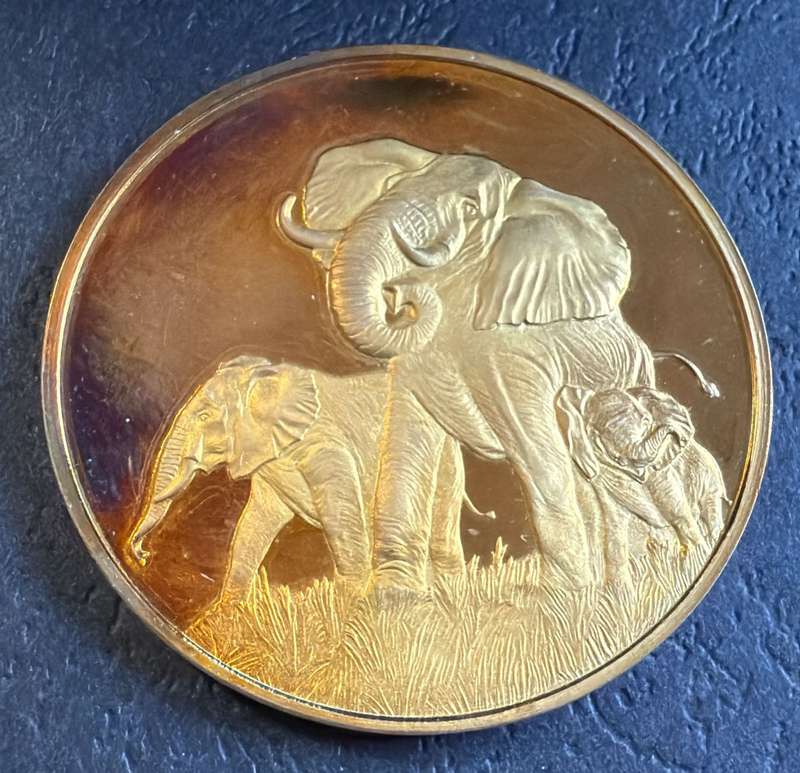 Gold Plated Silver Medallion - ELEPHANT - SA Wildlife Society 50th Anniversary  Mintage 10000