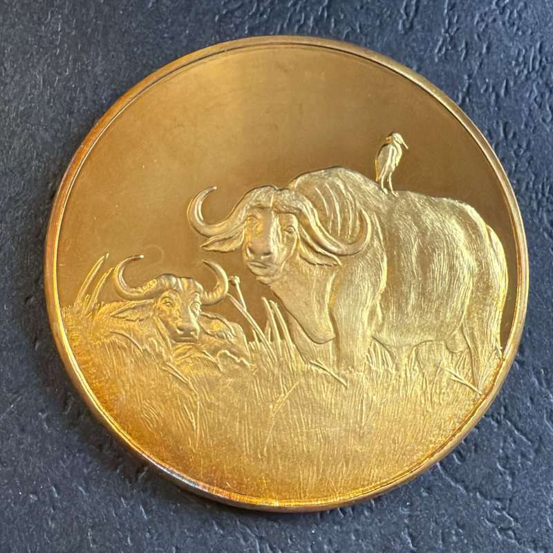 Gold Plated Silver Medallion - BUFFALO - SA Wildlife Society 50th Anniversary  Mintage 10000