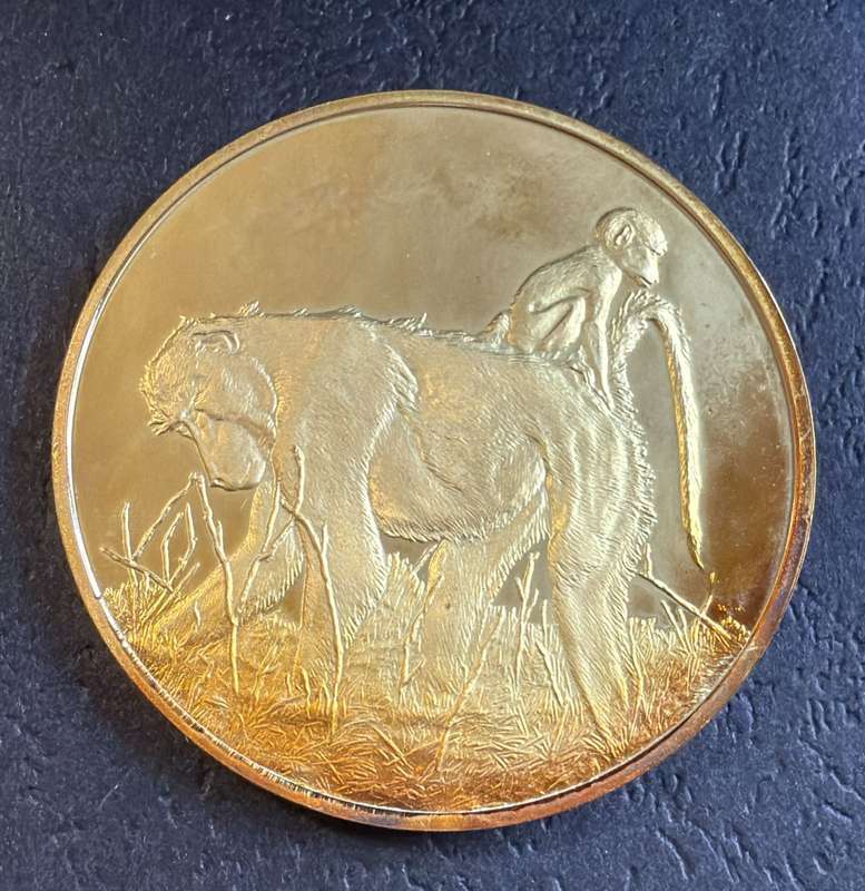 Gold Plated Silver Medallion - BABOON - SA Wildlife Society 50th Anniversary  Mintage 10000