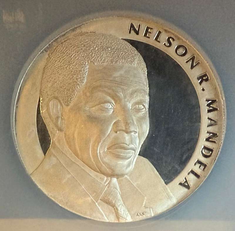 LATE ENTRY !!! Massive slabbed 5 OUNCE SILVER Proof Mandela Inauguartion Medallion