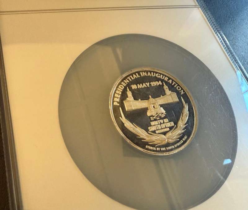 LATE ENTRY !!! Massive slabbed 5 OUNCE SILVER Proof Mandela Inauguartion Medallion