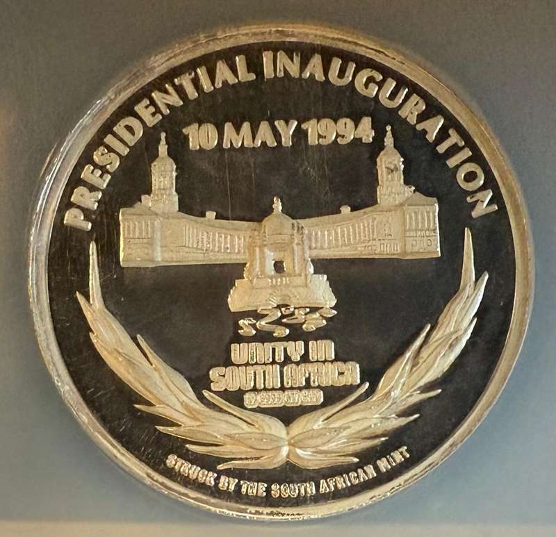 LATE ENTRY !!! Massive slabbed 5 OUNCE SILVER Proof Mandela Inauguartion Medallion