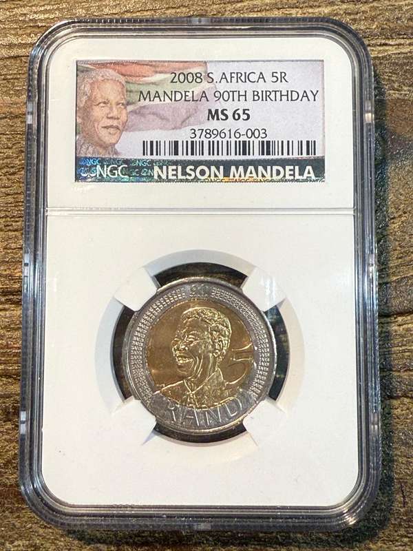 Mandela 90th Birthday R5 - NGC Colour label *** MS65
