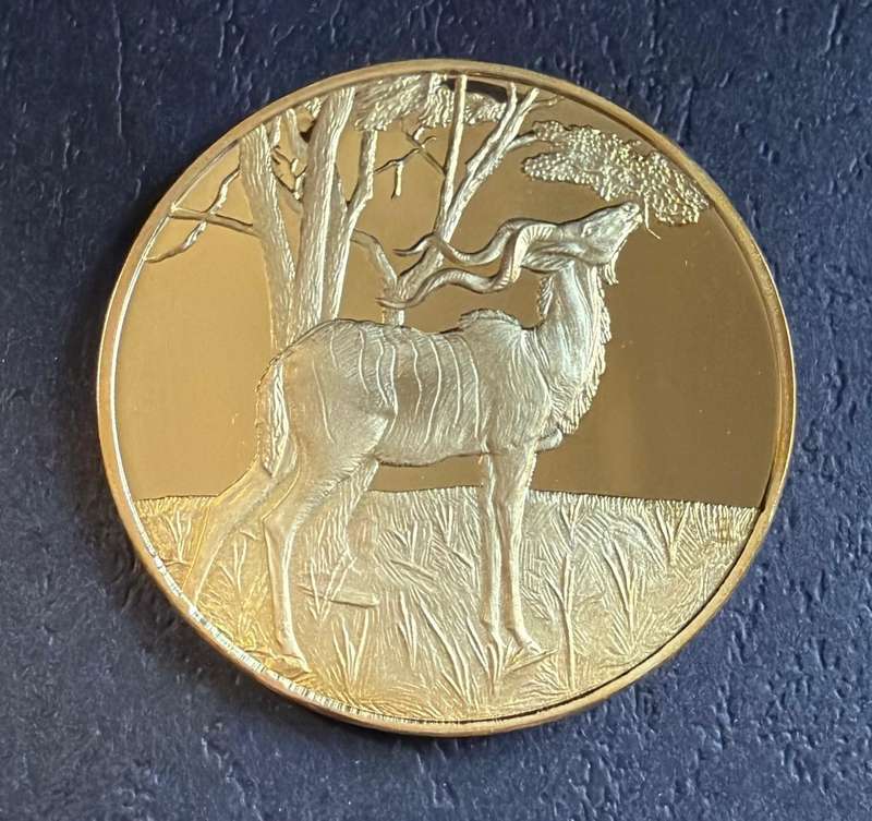 Gold Plated 1 OUNCE Silver Medallion 37 grams - KUDU - SA Wildlife Society 50th Anniversary