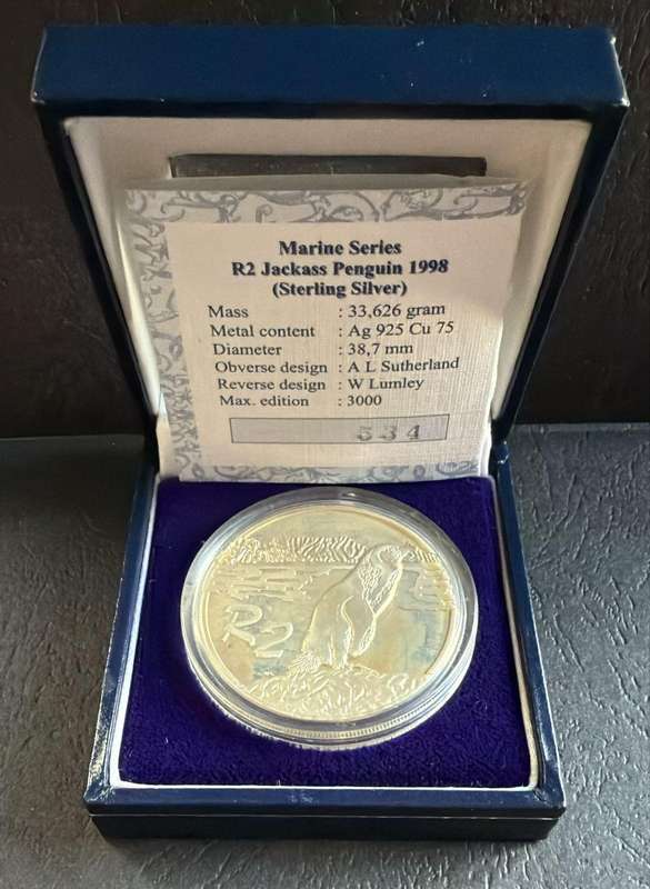 SILVER 1 OUNCE - Silver Proof R2 - Jackass Penguin - Mintage 2053 - includes COA