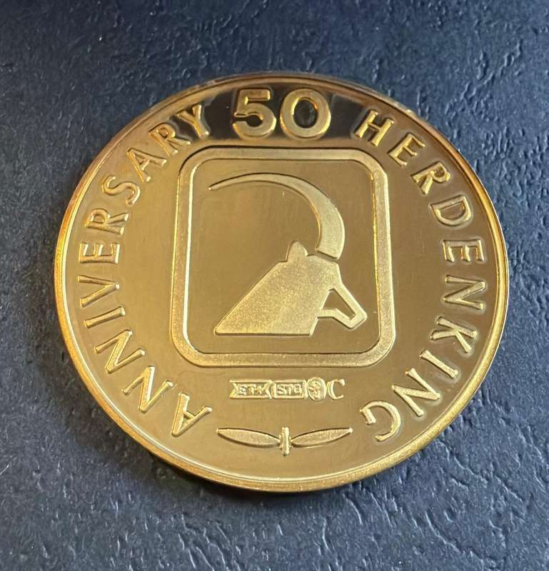 Gold Plated 1 OUNCE Silver Medallion 37 grams - FISH EAGLE - SA Wildlife Society 50th Anniversary