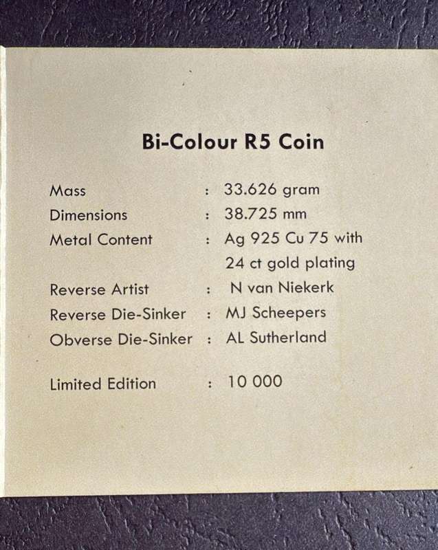 BI-COLOUR R5 Proof Crown - 2011 - SARB 90th Anniversary - in original SAM box and COA