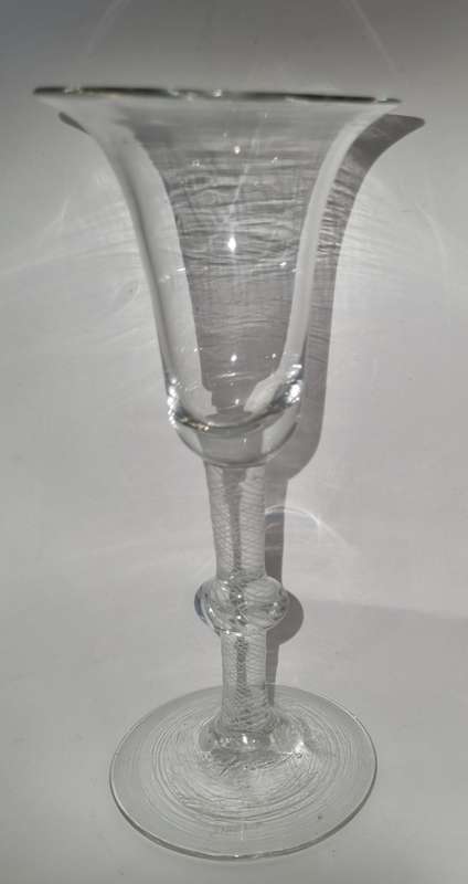 18th Century English Bell bowl glass with stem with an air-twist and knop.