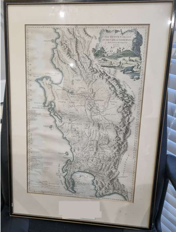 1795 original antique map of the Cape of Good Hope