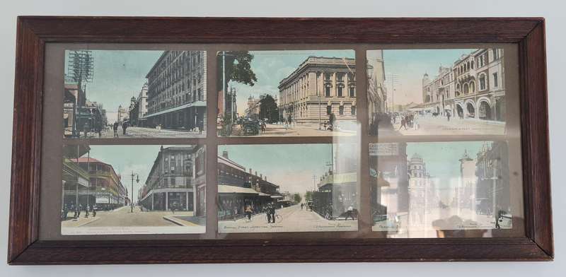 6 Gauteng early 20th century postcards, framed