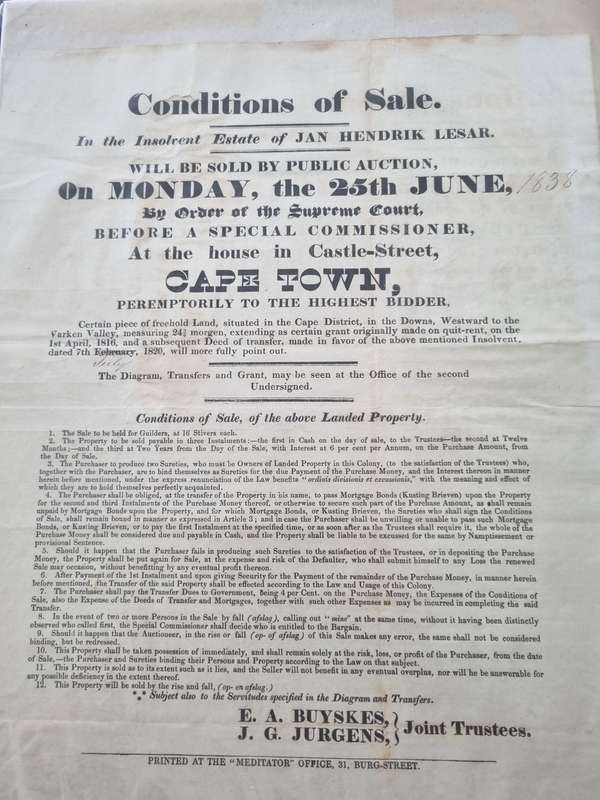 Cape Town auction poster for Manenberg 1838