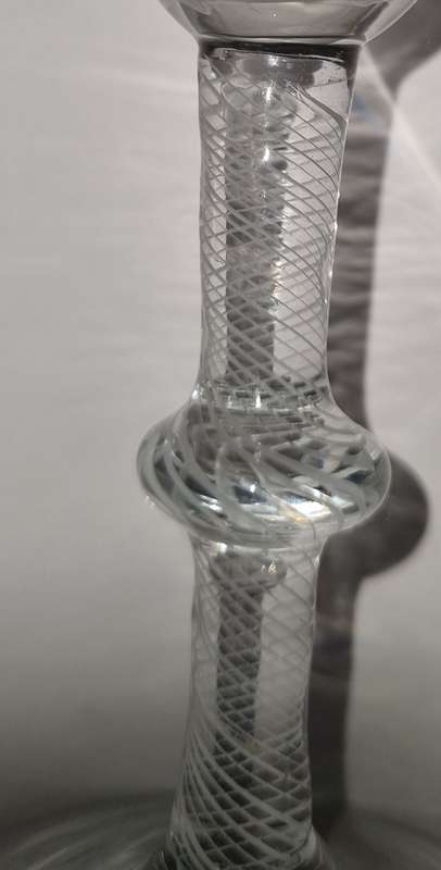 18th Century English Bell bowl glass with stem with an air-twist and knop.