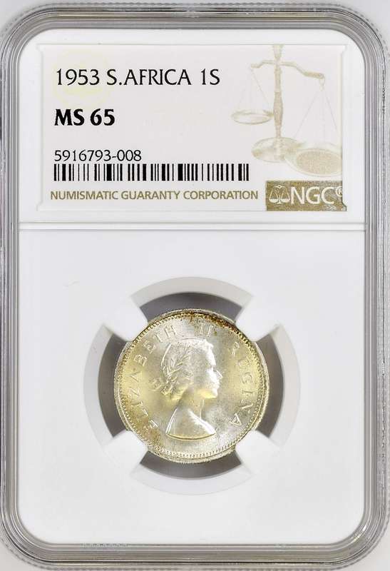 S. Africa: 1953 QEII 1 Shilling NGC Certified MS65