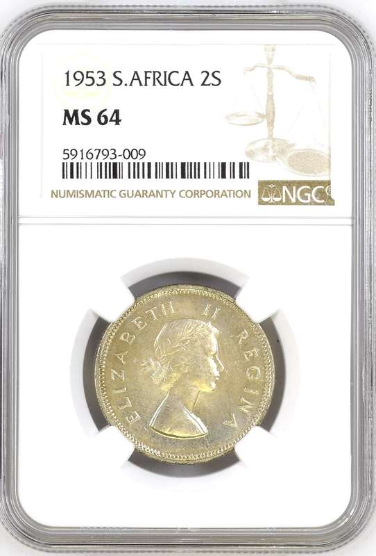 S. Africa: 1953 QEII 2 Shillings (Florin) NGC Certified MS64