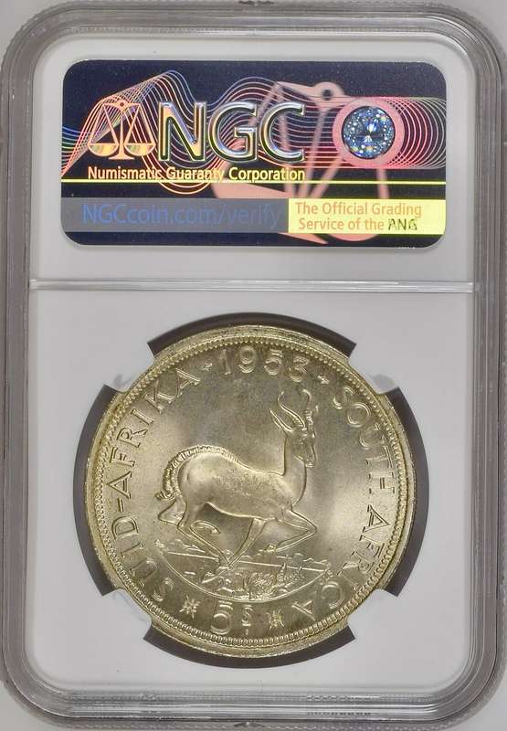 S. Africa: 1953 QEII 5 Shillings (Crown) NGC Certified PL65+