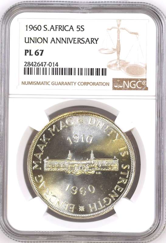 S. Africa: 1960 QEII 5 Shillings NGC Certified PL67 "Union 50th Anniversary"