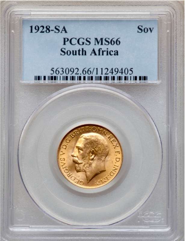 S. Africa: 1928 KGV Gold Pound/Sovereign PCGS Certified MS66 Ex Caranett Collection