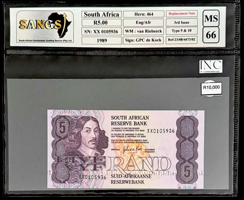 S. Africa (Reserve Bank): ND(1989) GPC de Kock R5 XX Replacement SANGS MS66