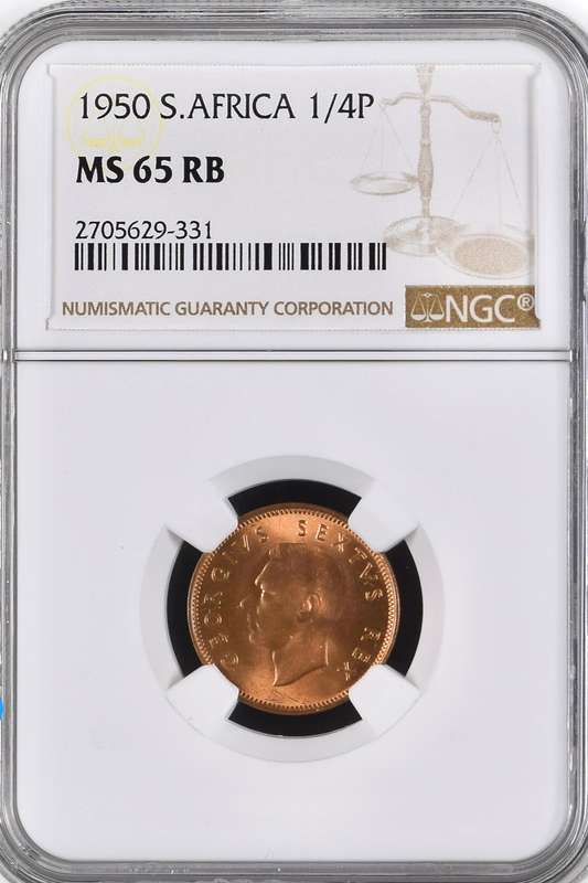 S. Africa: 1950 KGVI 1/4 Penny (Farthing) NGC Certified MS65RB