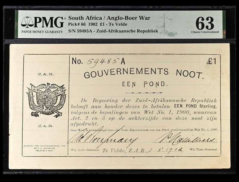 S. Africa (Pre-Reserve Bank): 1902 Te Velde 1 Pound Pair with vertical lines PMG Certified MS62&63