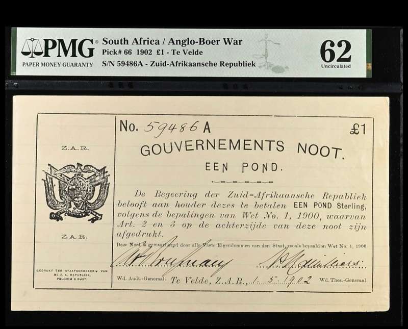 S. Africa (Pre-Reserve Bank): 1902 Te Velde 1 Pound Pair with vertical lines PMG Certified MS62&63