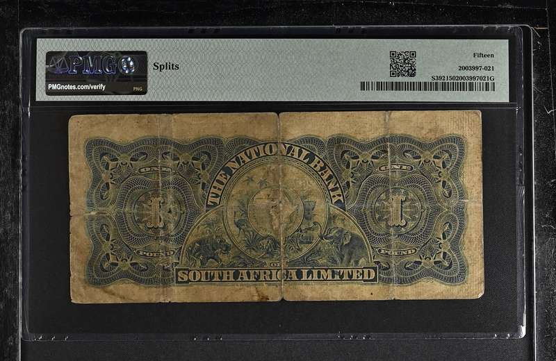 S. Africa (Pre-Reserve Bank): 1919 National Bank of SA 1 Pound PMG Certified F15