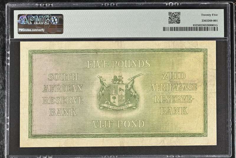 S. Africa (Reserve Bank): 1928 WH. Clegg 5 Pounds PMG Certified VF25 (3rd Issue)