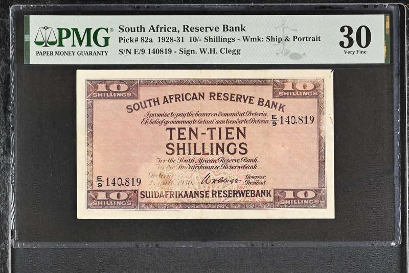 S. Africa (Reserve Bank): 1930 WH. Clegg 10 Shillings PMG Certified VF30