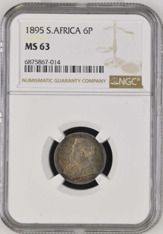 S. Africa: 1895 ZAR 6D (Sixpence) NGC Certified MS63