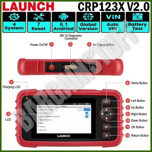 Launch CRP123X V2.0 OBD2 4 System Scanner Engine, Transmission, ABS & Airbags With 7 Reset Functions