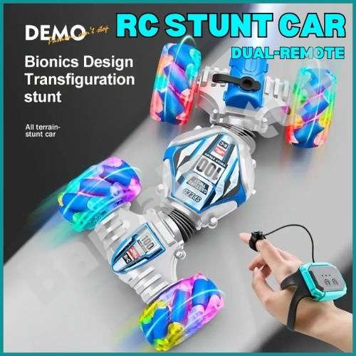 Remote Control Stunt Car with Double Remote Control Off-road Climbing Four-wheel Drive Blue & White
