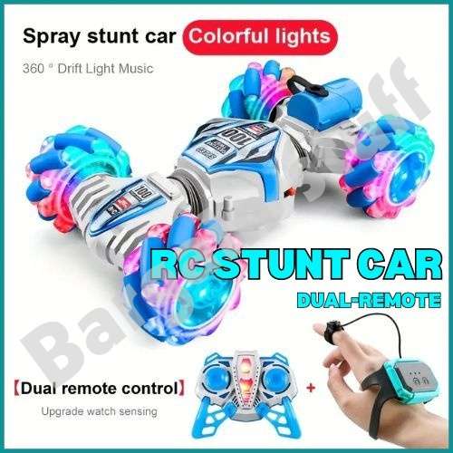 Remote Control Stunt Car with Double Remote Control Off-road Climbing Four-wheel Drive Blue & White