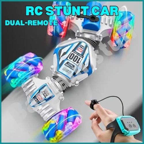 Remote Control Stunt Car with Double Remote Control Off-road Climbing Four-wheel Drive Blue & White
