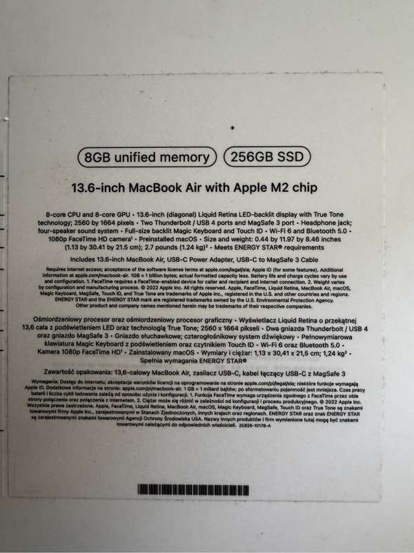 Apple Macbook Air 13 M2 2022 256GB